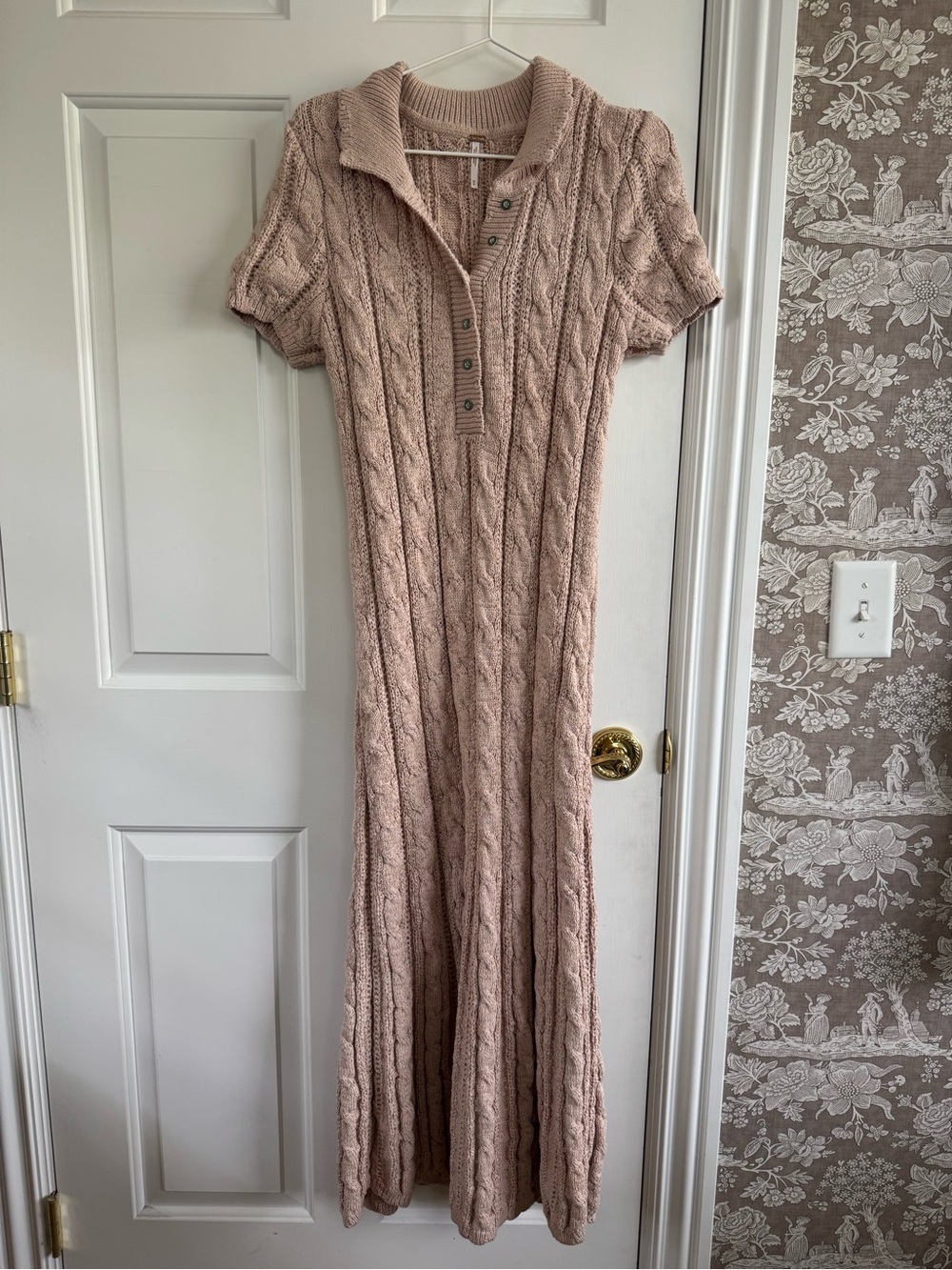 Free People Blush Pink Cable Knit Maxi Dress